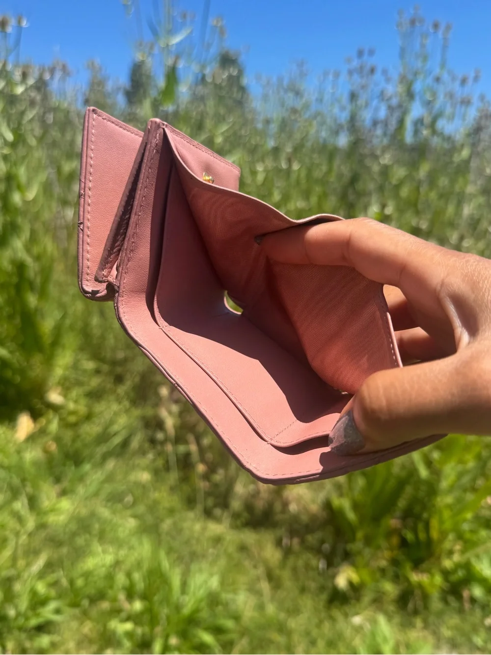 #114 Christian Dior Luxury Pink Quilted Mini Wallet with Signature Hardware